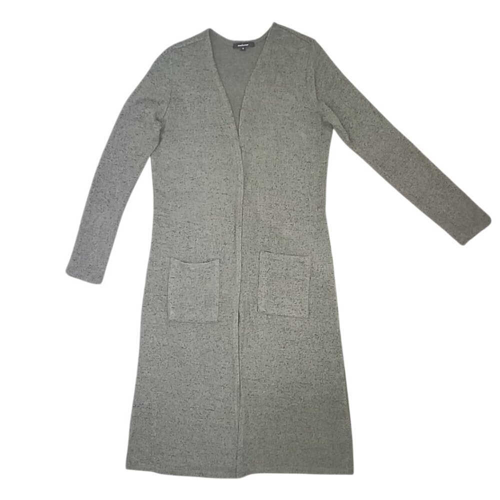 Ambiance Long Knit Cardigan Coatigan – Open Front, Olive Green, Size M (10/12)